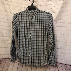 Men’s small blue plaid button up shirt long sleeve size s banana republic brand